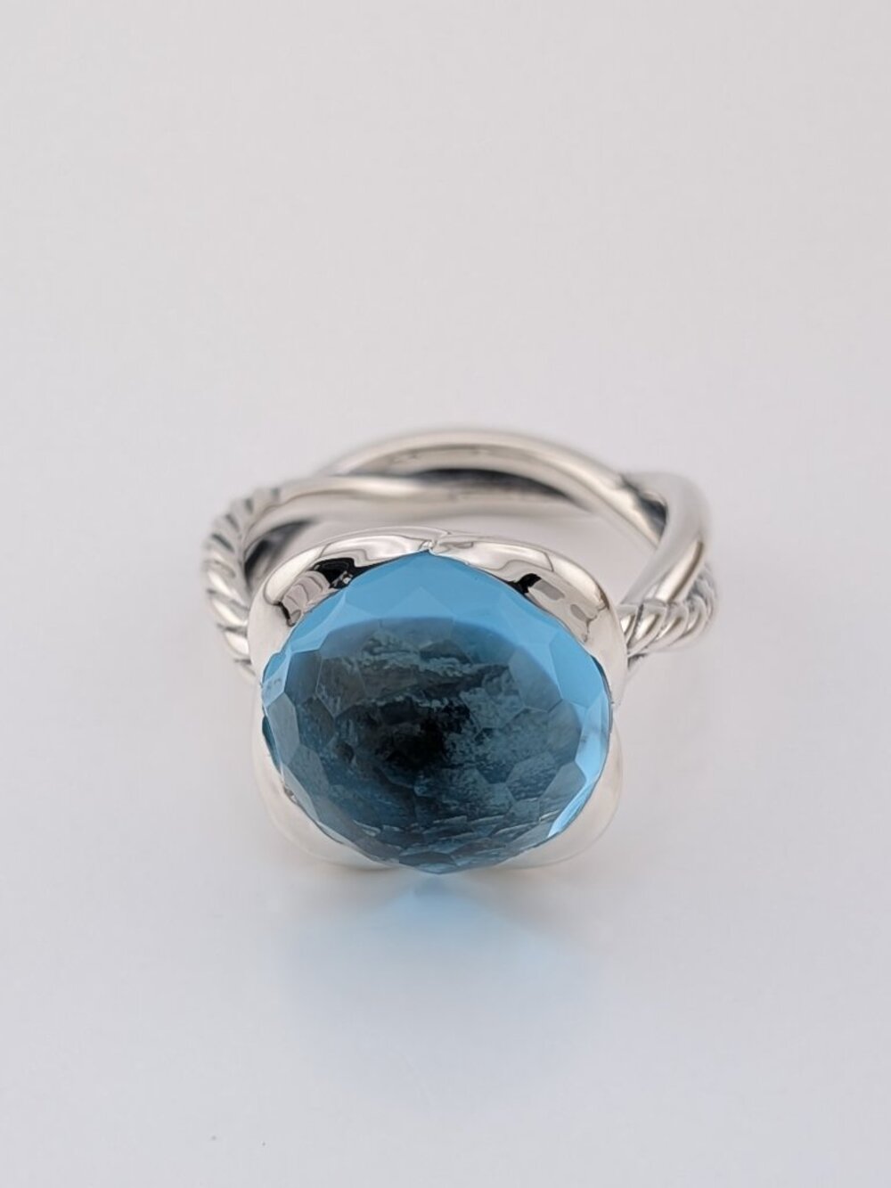 David Yurman Continuance Ring with Blue Topaz in Sterling Silver 14mm